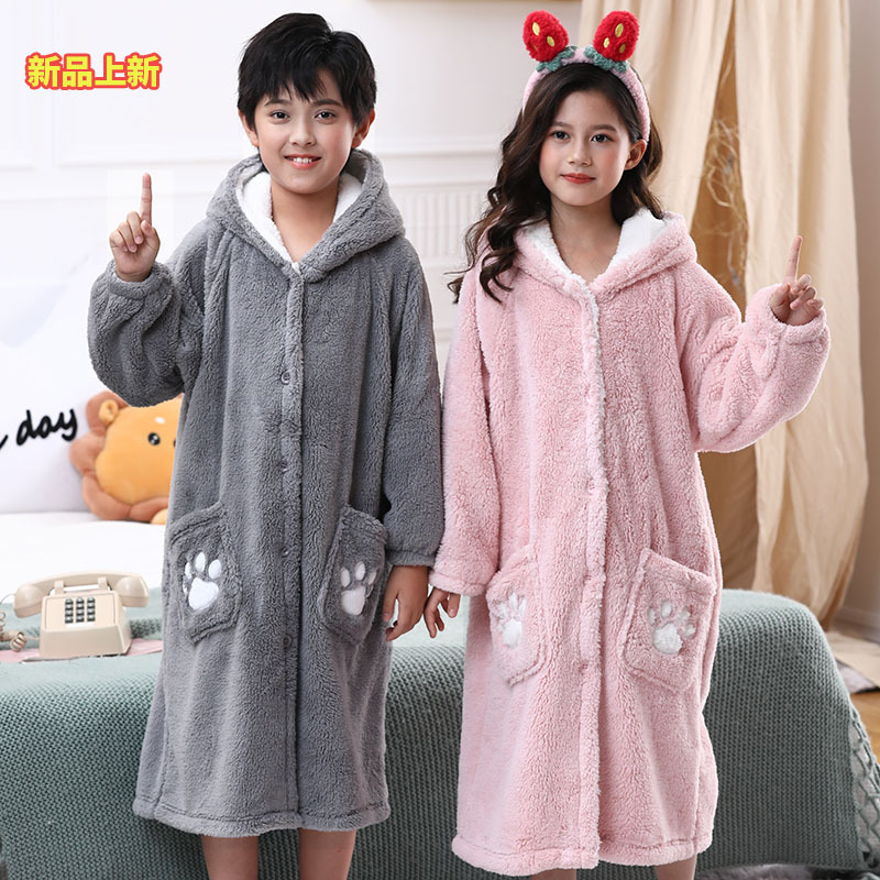 New autumn and winter thickened nightgown boys' and girls' pajamas homewear children's warm outerwear medium and large children's bathrobe