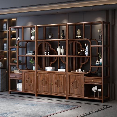 New Chinese style plum blossom rack tea display cabinet rack rubber wood Duobao Pavilion bookshelf office partition