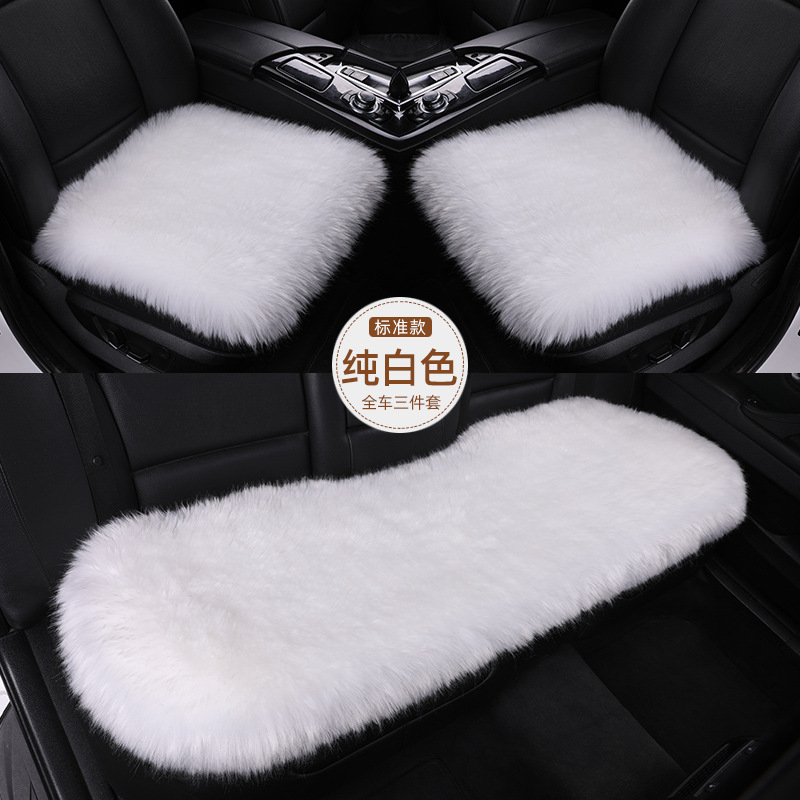 Universal – Winter Car Wool Seat cushion, seat cover - pure-white-three-piece-set-thickened-fleece