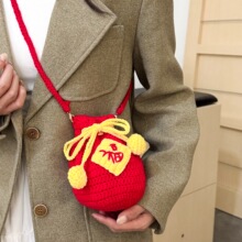 新年包包儿童红色福袋针织斜挎包编织包可爱毛线包春节洋气零钱包
