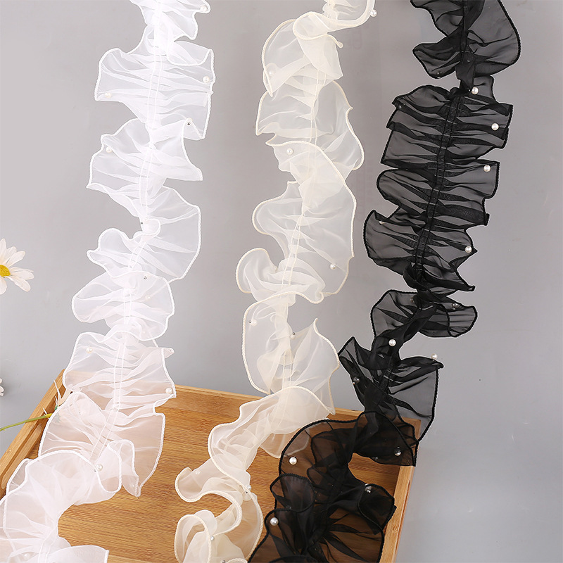 Popular 11cm Organza Lace Pleated Lace Webbing Beading Flower Packaging Bow Accessories Clothing Ribbon