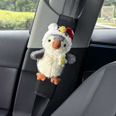 Plush Toy with a High-End — Seat belt shoulder pad - cat-hat-yellow-flower-penguinlinen-shoulder-pad-black