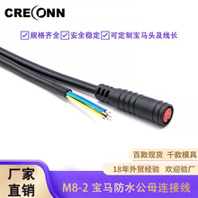 M8注塑防水线宝马头连接器2/3芯防水插头线 信号传感器连接电源线
