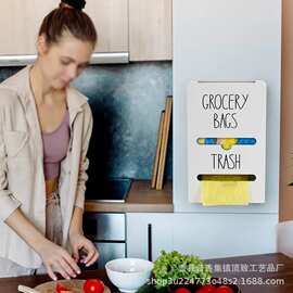 跨境木质垃圾袋收纳盒杂货袋分配器厨房塑料袋收纳架可印logo