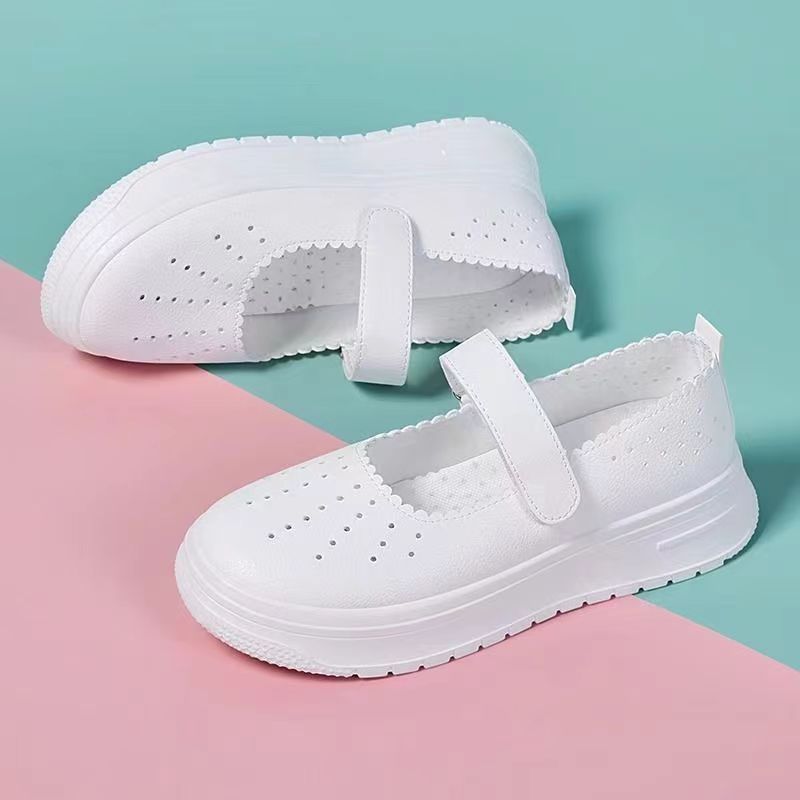 Zapatos de enfermería de verano huecos transpirables antiodor suela suave no se cansa un solo pie zapatos de trabajo médico zapatos blancos