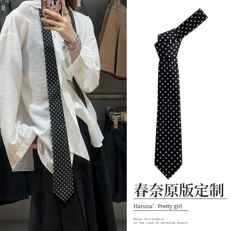 Great Texture! Black Polka Dot Tie, Retro, Elegant, Fashionable, Versatile, Niche, Stylish Shirt Accessory, Scarf, Waist Tie Great Texture! Black Polka Dot Tie, Retro, Elegant, Fashionable, Versatile, Niche, Stylish Shirt Accessory, Scarf, Waist Tie