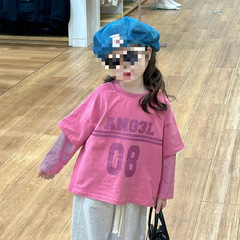 女童假兩件T恤春秋韓版春款洋氣兒童寶寶寬鬆打底衫上衣0029A041