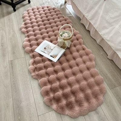 Bedroom Bedside Carpet Girl's Bedside Bubble: Car Carpet - leather-pink-thick-bubble-velvet-60150cm-round-at-both-ends