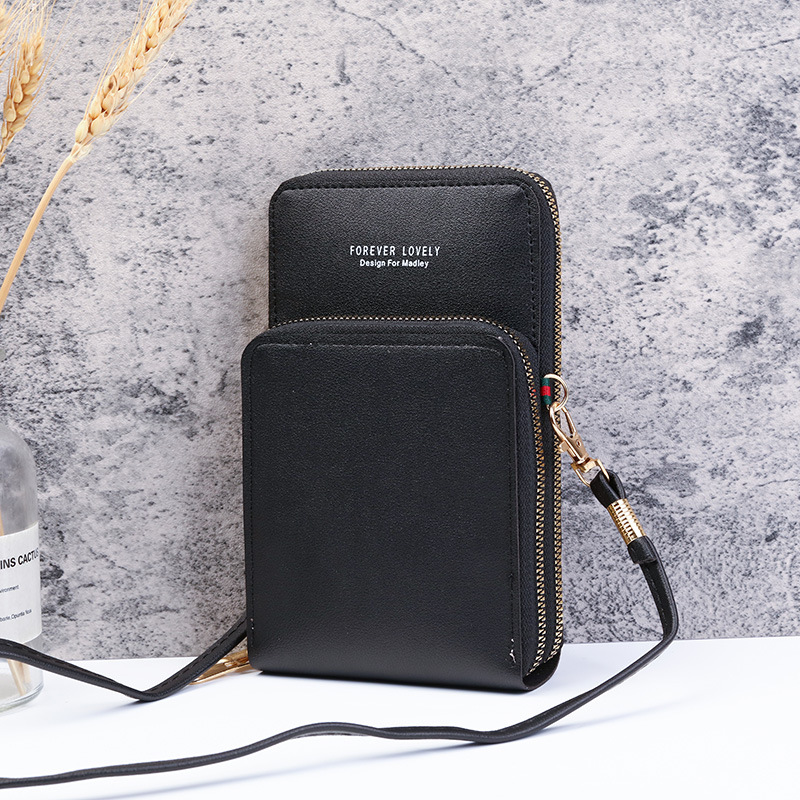 Mobile phone bag for women, new Korean style double-layer touch screen small shoulder bag, mini multi-functional large-capacity wallet and card holder in one