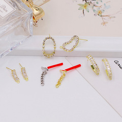 鋯石耳環14K金色耳釘 925銀針耳釘頭帶吊手工製作DIY耳飾配件A24B