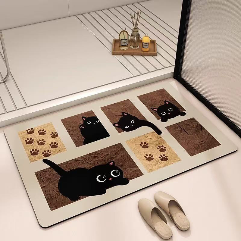 Cartoon Cat Toilet Floor Mat Bathroom Non-slip Absorbent Toilet Door Toilet Diatom Mud Quick-drying Foot Mat