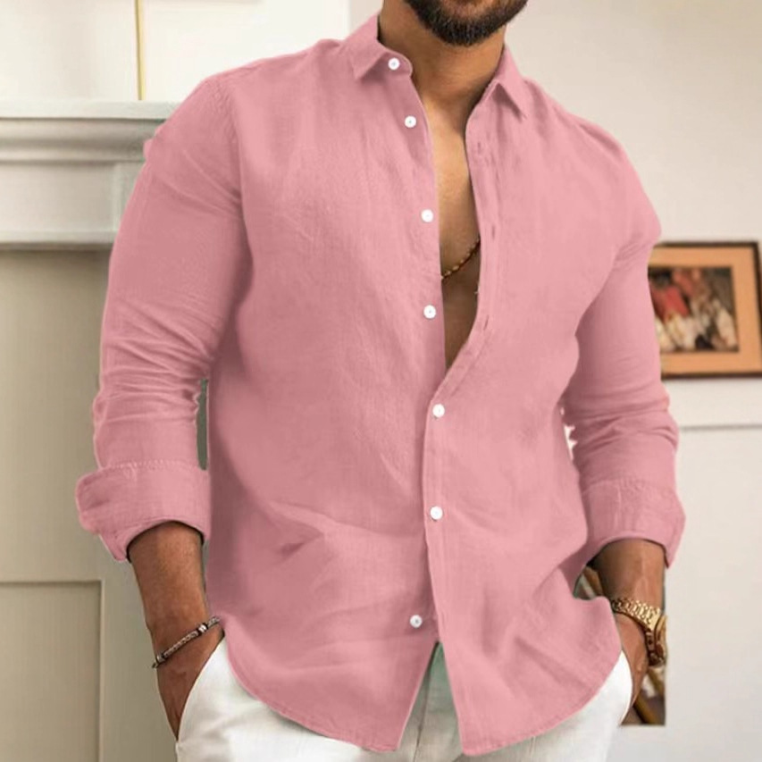Men's Cotton And Linen Plain Color Shirt For Youth And Casual Wear_viptrois.com