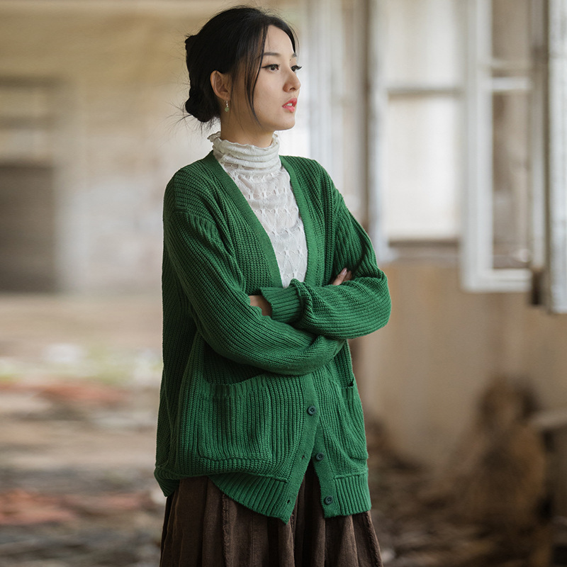 2024 otoño algodón lino ropa de mujer nuevo diseño sentido cárdigan literario perezoso y casual viaje a casa suéter de mujer