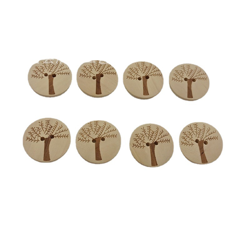 15-30mm láser de madera árbol grande botón de madera decoración grabado láser árbol grande botón artesanía 50 piezas un paquete