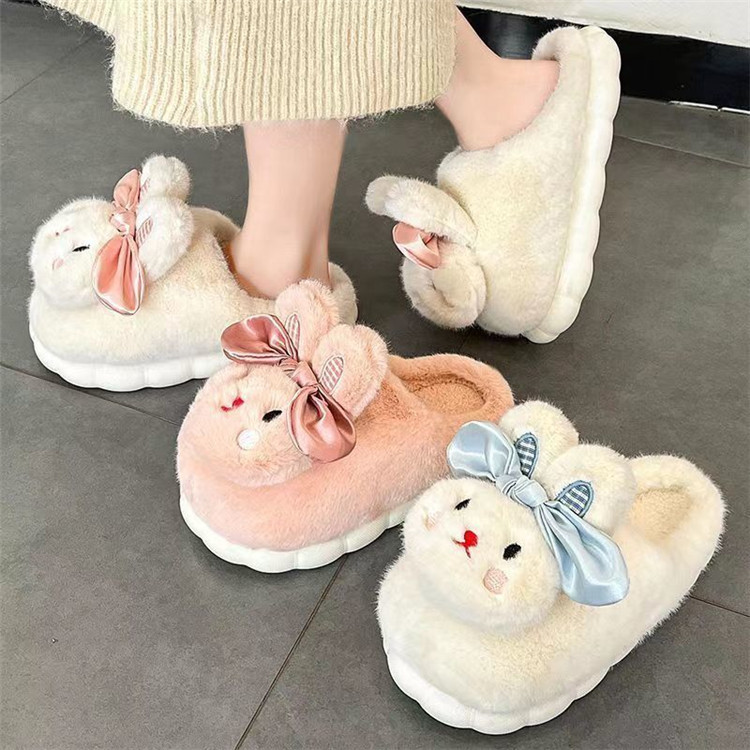 Women's cotton slippers with drooping feeling 2023 new autumn and winter indoor home cute plush rabbit warm cotton slippers Women's cotton slippers with drooping feeling 2023 new autumn and winter indoor home cute plush rabbit warm cotton slippers