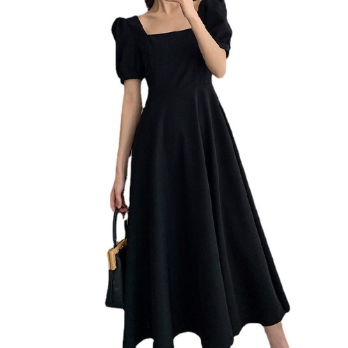 Dress 2024 new summer ins tea break dress temperament one-line collar knee-length Hepburn style fat mm little black dress
