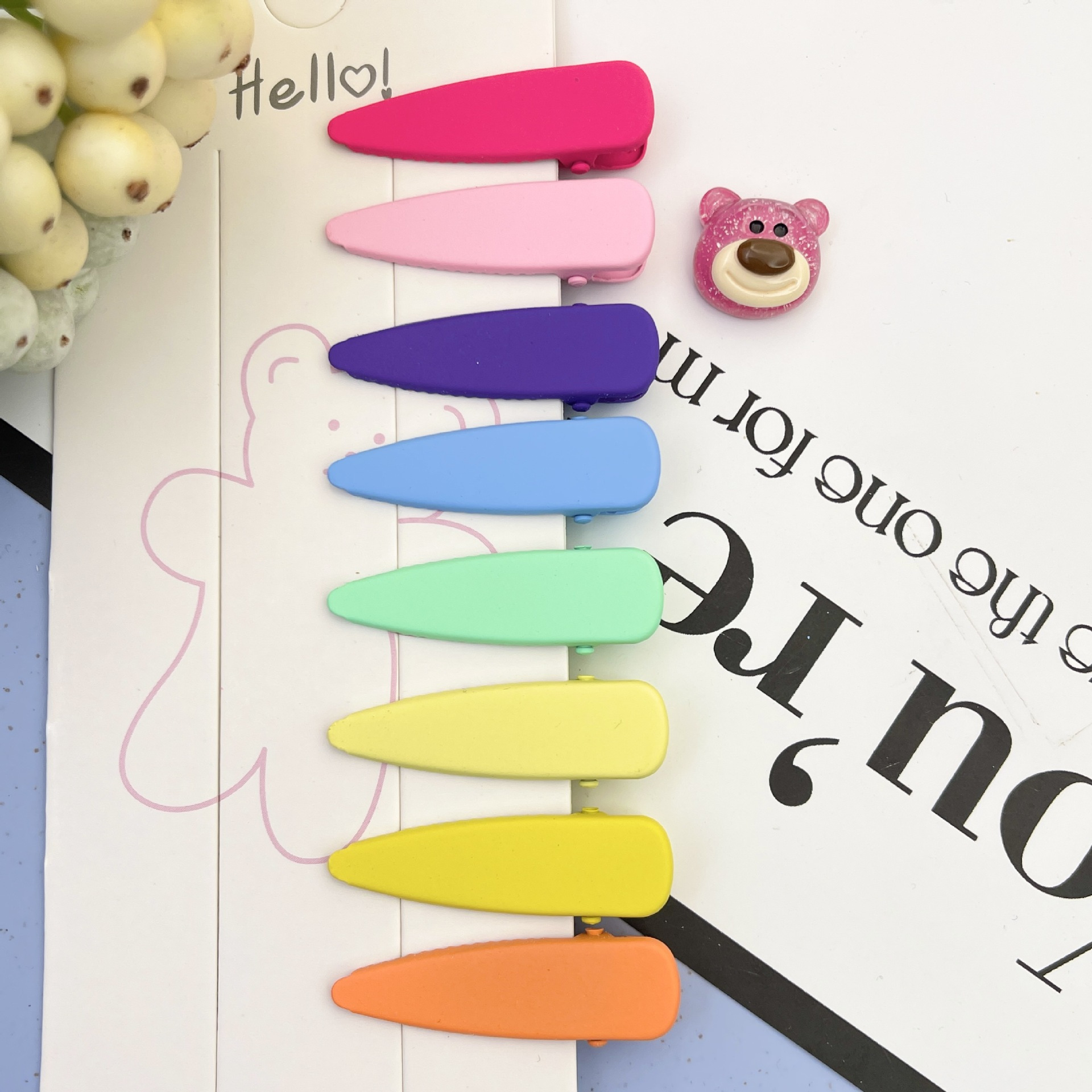 Vernice Macaron Gloss 2024 8 caratteri Fermaglio a becco d'anatra Colore frutta Fermaglio per capelli senza cuciture Accessori per capelli carini Fermaglio laterale Frangia Accessori_voghion.com