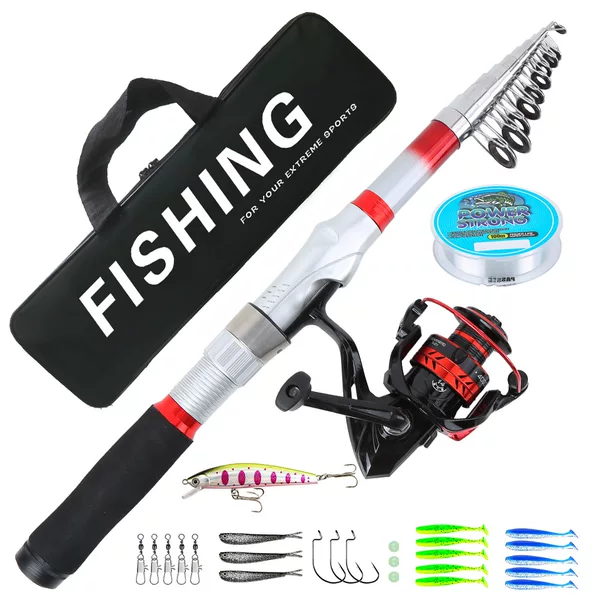 Cross-border silver-red 3.6M lure fishing rod and tackle set, long-casting sea fishing rod, telescopic fishing rod, artificial bait, wholesale factory for export