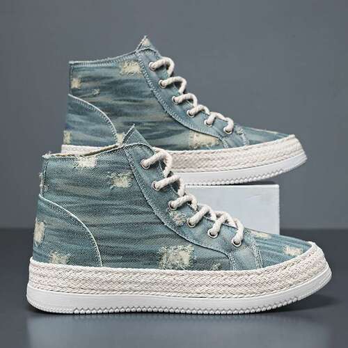Men's Shoes 2025 Summer Platform Sneakers Breathable Trendy High-Top Casual Hip-Hop Slip-Resistant Sporty Versatile Canvas Shoes