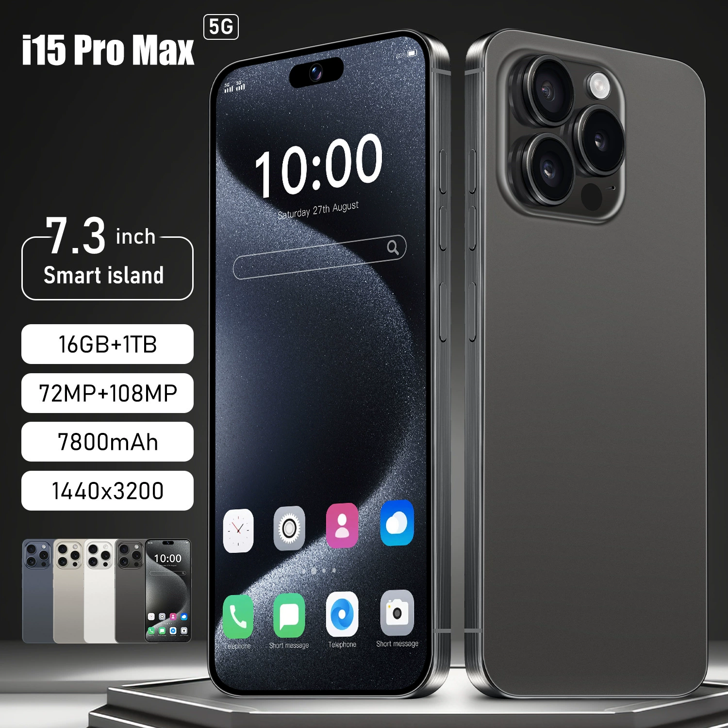 Смарт-часы, мобильный телефон, Intel Core i15, 15ProMax, Android, 3" широкий экран