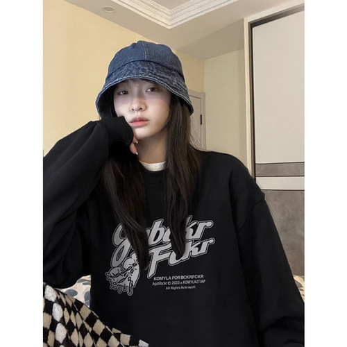 Heavyweight Fleece Sweatshirt for Women, Autumn/Winter Women's Fleece Sweatshirt, Fleece Sweatshirt for Girls, Lazy Style Letter Print Long Sleeve Round Neck Versatile Top