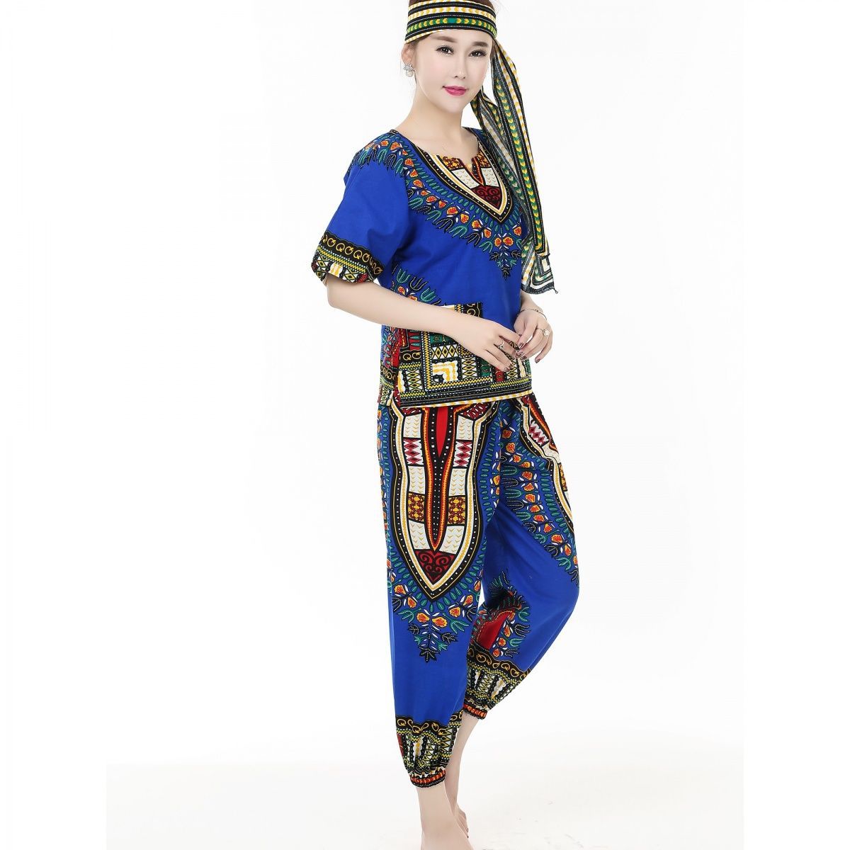 葫芦丝非洲鼓舞蹈演出服泰国东南亚风情印花表演服装民族风服饰