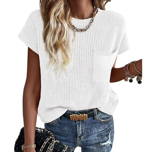 Amazon трансграничная европейская и американская внешняя торговля свитерами, обработка весенне-летнего женского трикотажа с круглым вырезом, изготовление женской одежды в Дунгуане