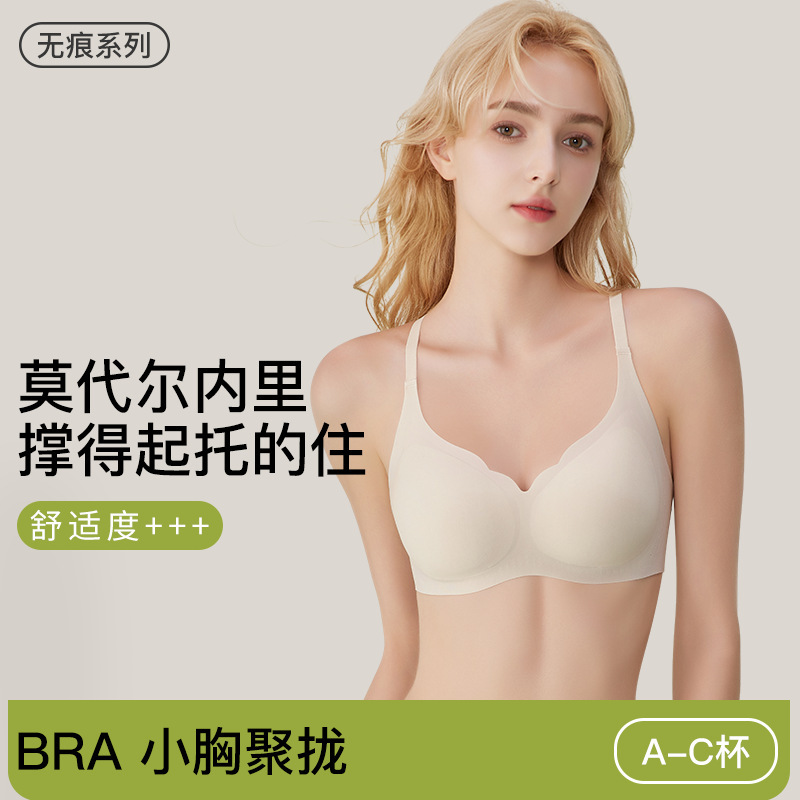 Modal Seamless Underwear for Women with Small Breasts, Push-Up Bra, Anti-Sagging, Thin, Beautiful Back, Comfortable Bra