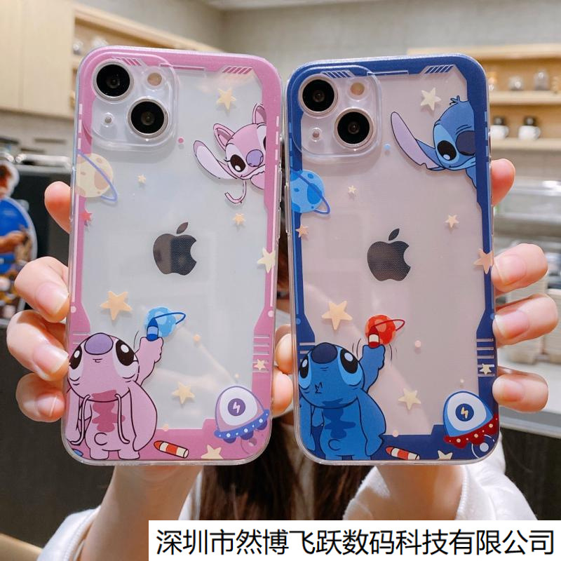 安琪史迪仔适用苹果14手机壳17promax透明情侣套15全包软壳