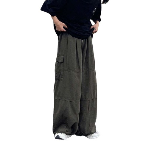 Streetwear Work Pants for Men - Japanese High Street, Harajuku Style, Straight Leg, Loose Fit, Trendy Hong Kong Style, Retro Wide Leg Pants - Dropshipping One Piece
