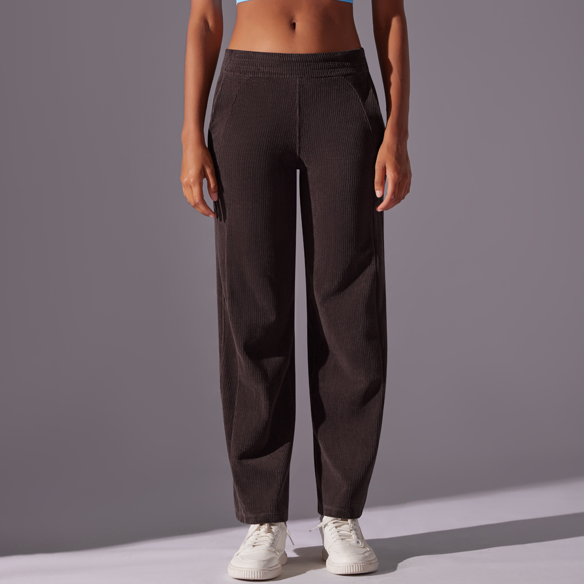 ¡Limida! Pantalones casuales de bolsillo de lana sólida, pantalones de cintura alta y deportivo de yoga de nueve puntos