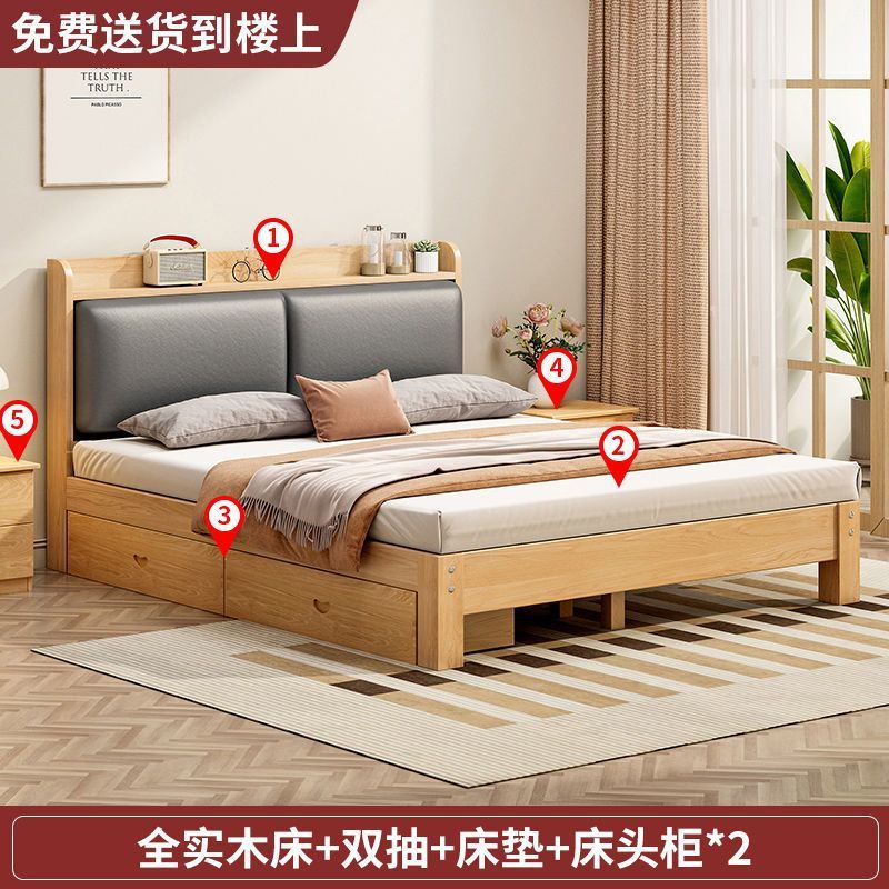 実木ベッド現代シンプル全実木1.2メートル1.5メートルシングルベッド家庭用ツインベッド小戸型賃貸ベッド