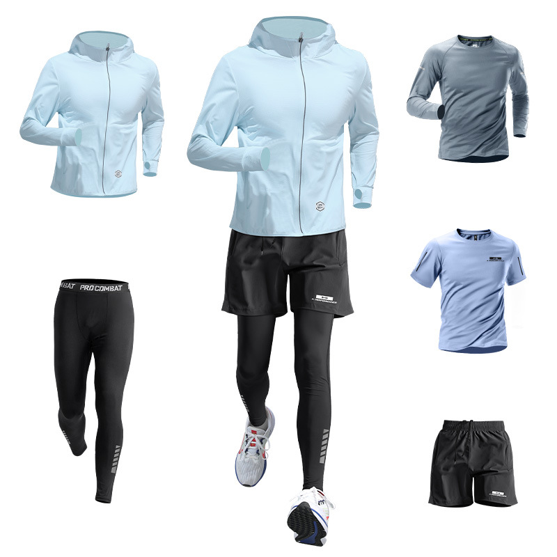 Sun Running Sports Set para hombres verano hielo anti-UV camiseta de secado rápido acondicionamiento físico entrenamiento de bicicleta ropa de piel