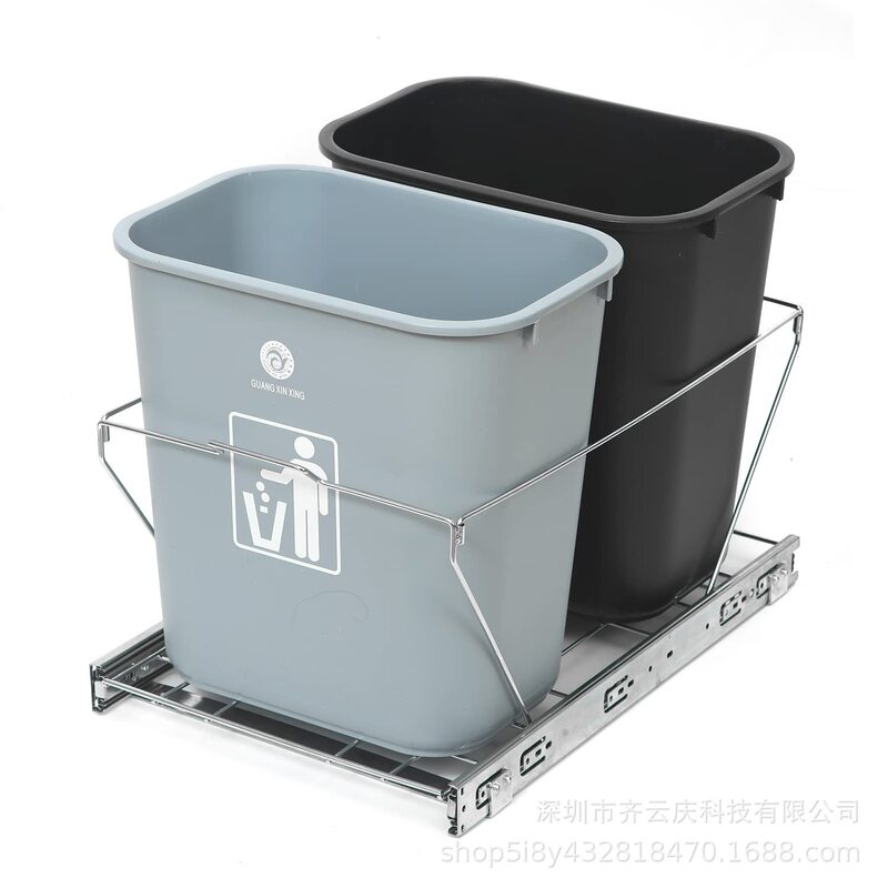 Pull-out kitchen cabinet double trash can rack cabinet adjustable trash can slide rail rack kitchen sink rolling carriage