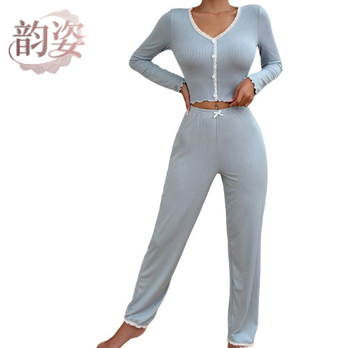 Cross-Border Casual Long-Sleeve Long-Pants Loungewear in Stock, Sexy Lingerie for Women, Popular Pajamas Set Wholesale Cross-Border Casual Long-Sleeve Long-Pants Loungewear in Stock, Sexy Lingerie for Women, Popular Pajamas Set Wholesale