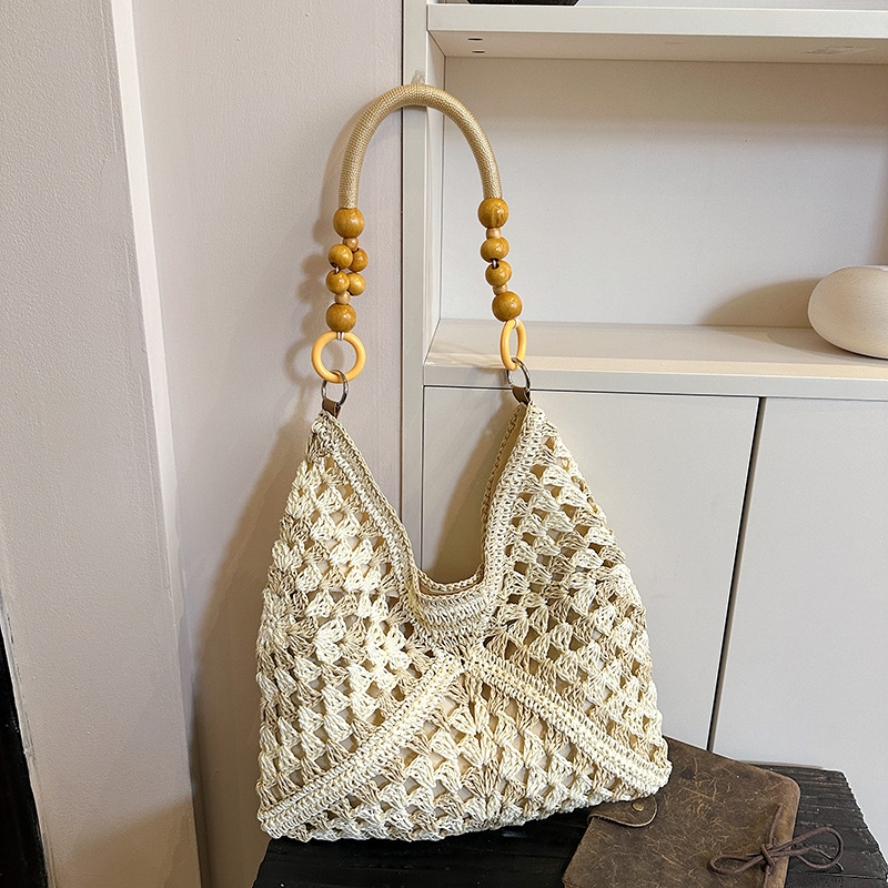 Bolsa de tejido de gran capacidad para mujeres 2026 nuevo verano de vacaciones en la playa bolsa de viaje simple bolsa de arte image 18