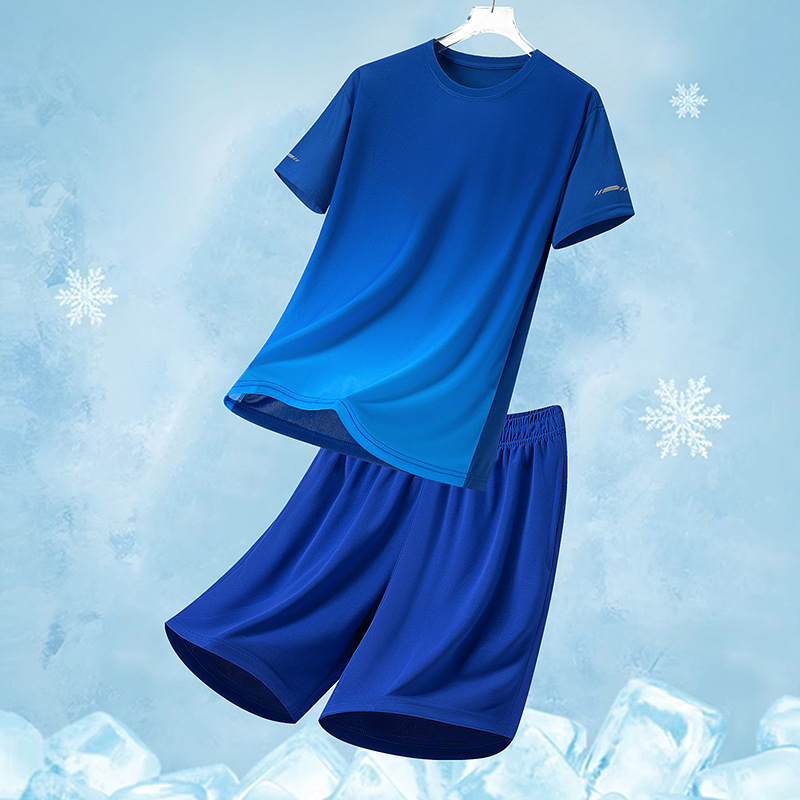 Traje deportivo de ocio para hombre de verano, pantalones cortos de camiseta de secado rápido transpirable de dos piezas sueltos de impresión para hombre