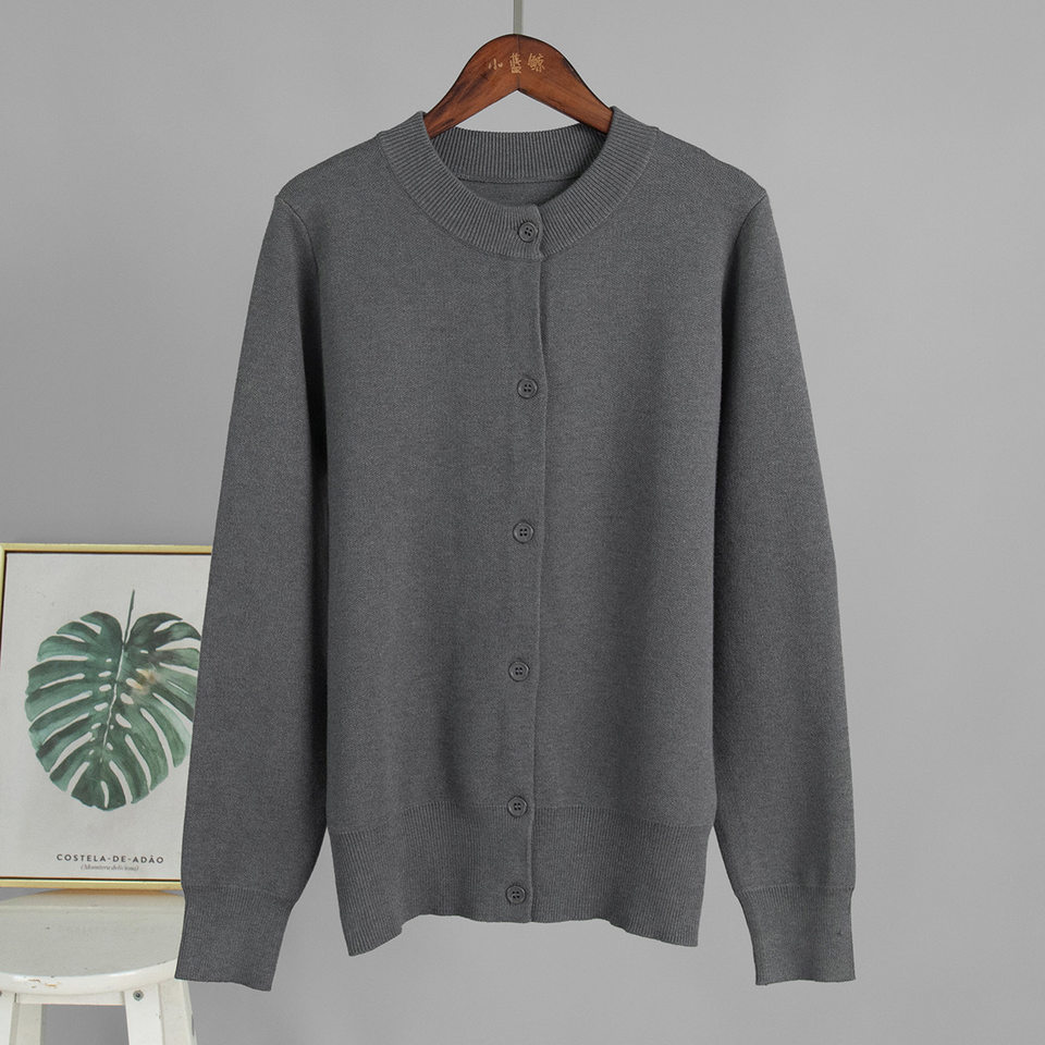Bộ len dệt kim nữ áo cardigan tay dài quần dài màu trơn — Màu nâu, màu xám, mơ chi tiết 7