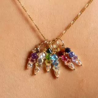 夏日水滴彩色12生辰石吊坠diy配件项链女几何方向圆形十二诞生石