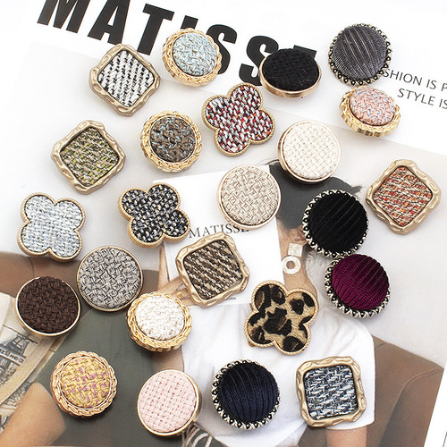 Metal covered cloth button coat sweater cardigan windbreaker jacket for women simple square round braided large button decoration