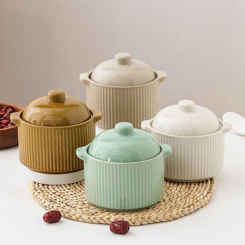 双耳瓦罐炖盅隔水炖家用带盖蒸蛋碗一人汤盅煲汤沙县陶瓷小炖盅碗