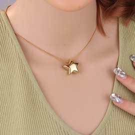 欧美简约时尚经典金色电镀五角星爱心吊坠爆款时尚项链饰品女