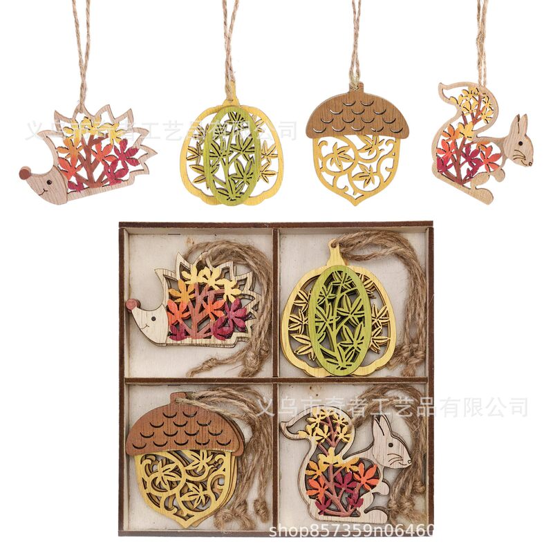 Amazon's Best Selling Thanksgiving Wooden Hedgehog Squirrel Pine Nut Pumpkin Cut Out Decoration Pendant Home Decoration