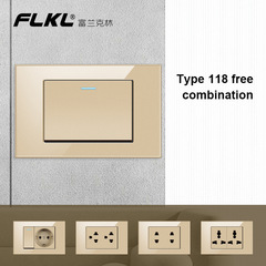 Cross-border hot-selling 118 type tempered glass golden wall switch Thai style multi-three-hole American plug USB can be customized