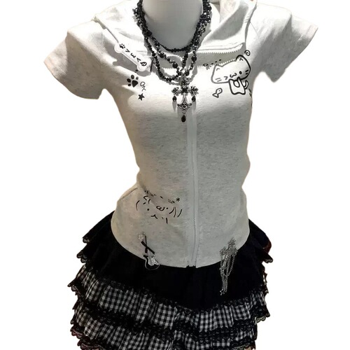 2025 homemade Japanese hot girl short-sleeved women's slim shoulder T-shirt summer subculture all-matching house coat top