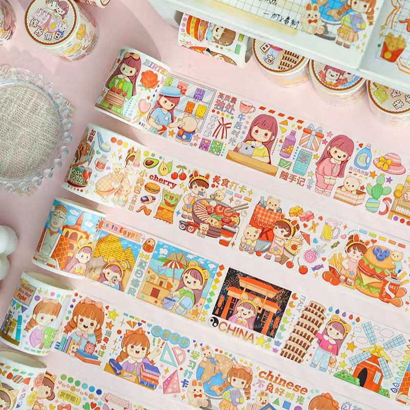 En línea celebridad libro gourmet diario cinta linda de dibujos animados para niños diario pegatinas rollo completo y cinta de papel pegatinas al por mayor