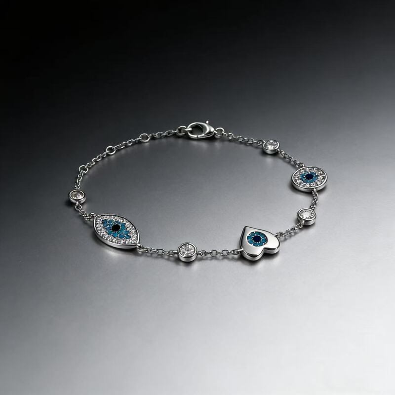 New Style Blue Evil Eye Heart-Shaped Zircon Bracelet for Women, Light Luxury Niche Design Exquisite Wrist Accessory