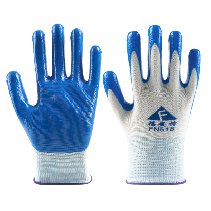 丁腈手套工地耐磨皱纹尼龙手套干活批发防滑挂胶浸胶工作劳保手套