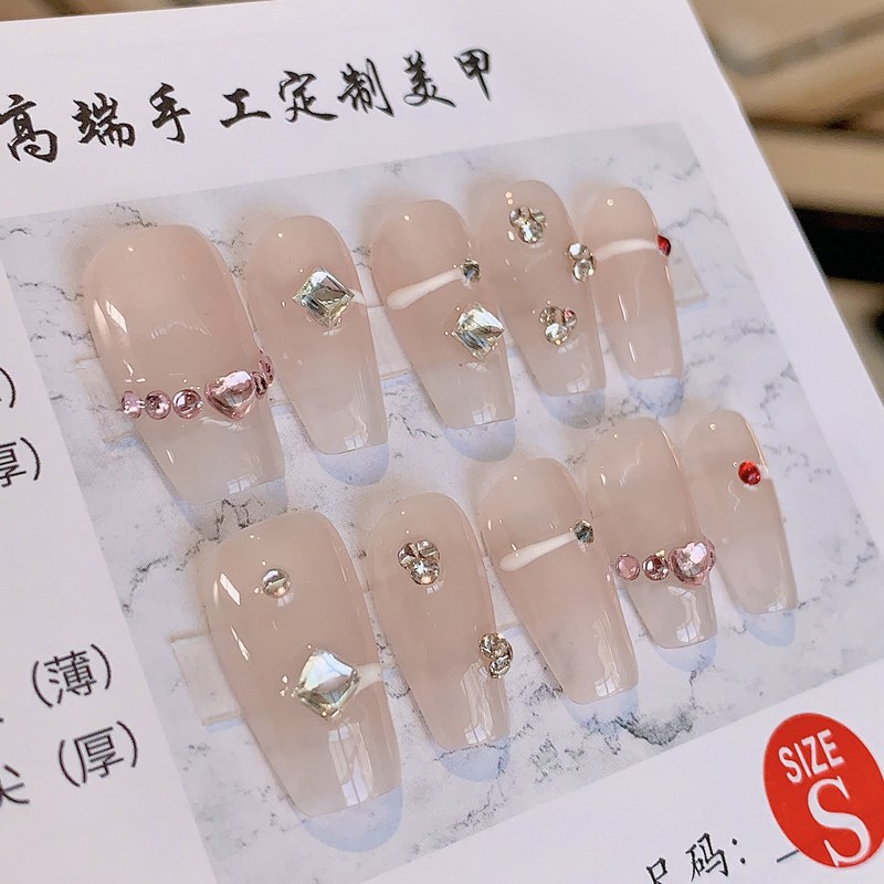 [purely Handmade Real Shot] Handmade Manicure Spring and Summer New Style Nude Color Whitening Baroque Style Manicure Finished Product