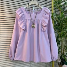 2024春季新款大码女装美拉德名媛荷叶边方领美背性感设计感女人衫